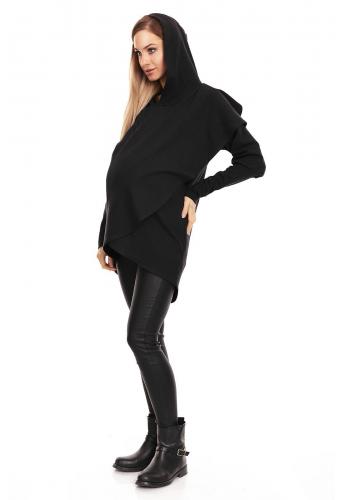 Kismama és szoptató kapucnis pamut pulóver, fekete színben