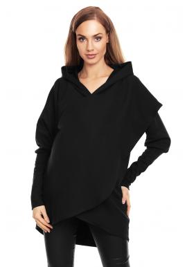 Kismama és szoptató kapucnis pamut pulóver, fekete színben