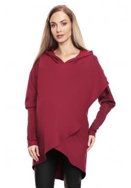 Kismama és szoptató kapucnis pamut pulóver, bordó színben