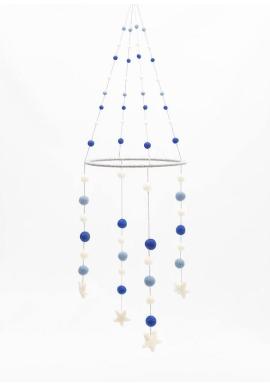 Kék kiságyforgó, természetes gyapjúból és bambuszból