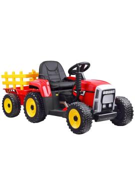 Piros gyerek traktor, pótkocsival