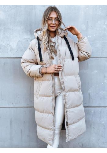 Bézs, hosszú, női téli kabát