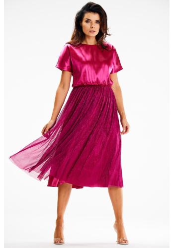 Midi ruha, elasztikus derékkal, rózsaszín színben