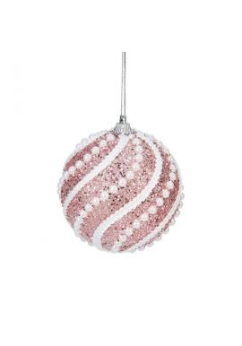 Rózsaszín karácsonyi gömb, gyöngyökkel