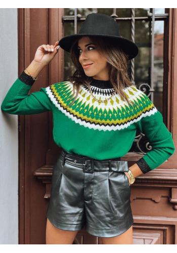 Mintás női pulóver, zöld színben