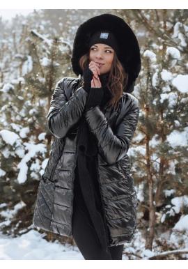 Fekete színű, steppelt téli kabát