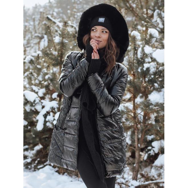 Fekete színű, steppelt téli kabát