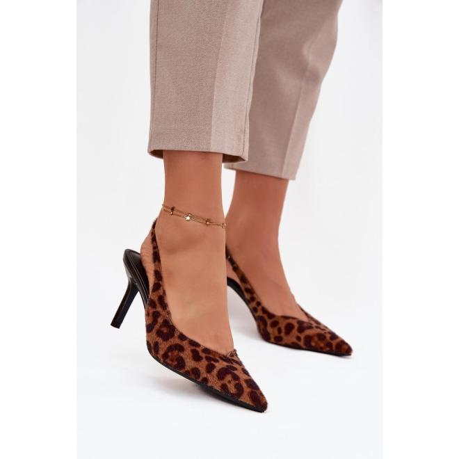 Barna leopárdmintás magassarkú cipők