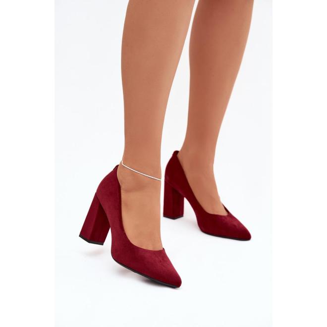 Bordó velúr magassarkú cipő stabil sarokkal