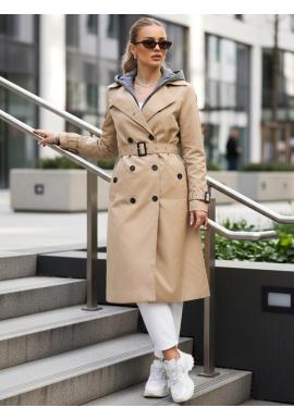 Világosbarna női ballonkabát övvel TY5656