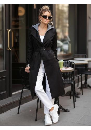 Fekete női ballonkabát övvel TY5654